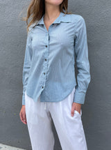 Lindsey Shirt in Stretch Silk - Blue Stripe