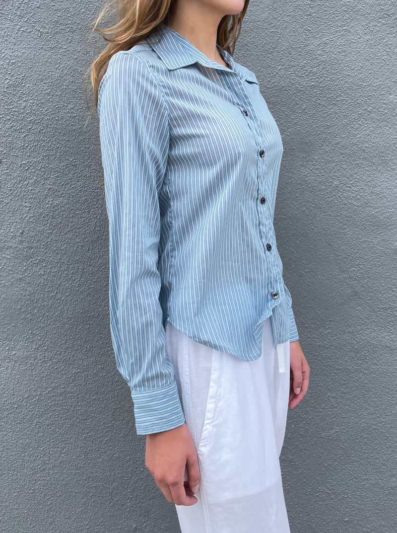Lindsey Shirt in Stretch Silk - Blue Stripe
