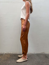 Harlyn Slim Crop Pant in Italian Satin - Toffee