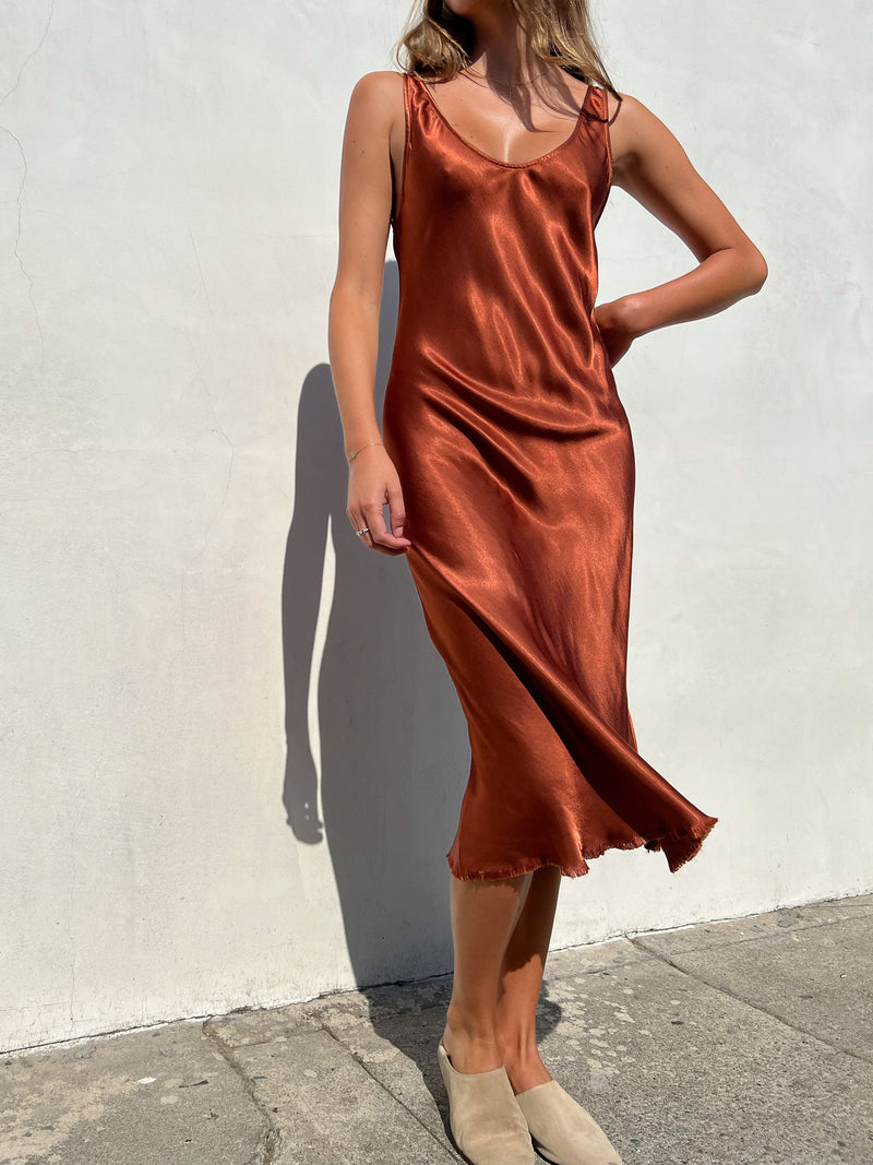 Kennedy Dress in Vintage Satin- Sable