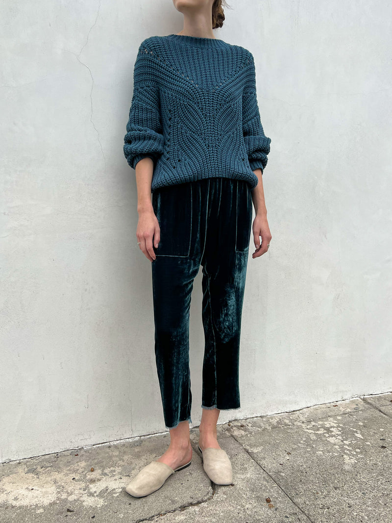 Erika Drop Pant in Velvet - Peacock