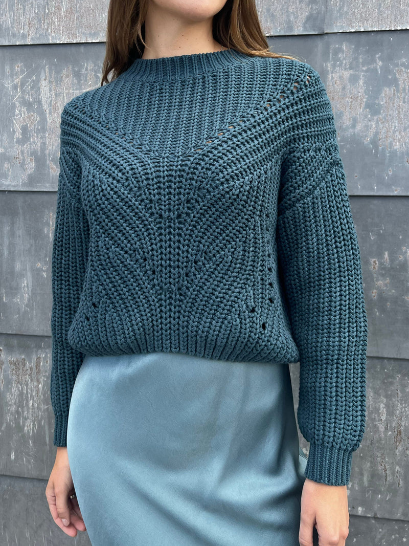 Ersa Crop Cotton Sweater - Peacock