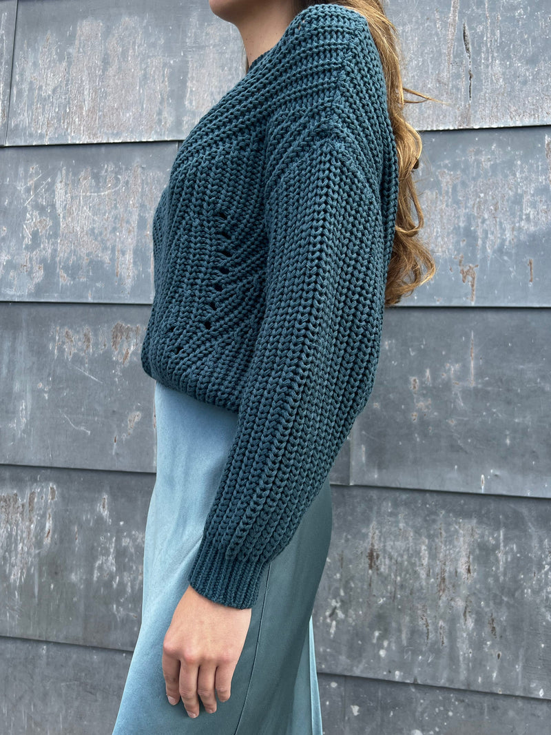 Ersa Crop Cotton Sweater - Peacock