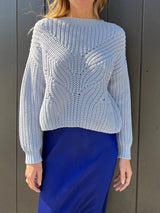 Ersa Crop Cotton Sweater - Sky