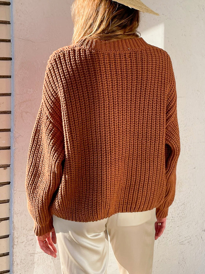 Ersa Crop Cotton Sweater - Terra