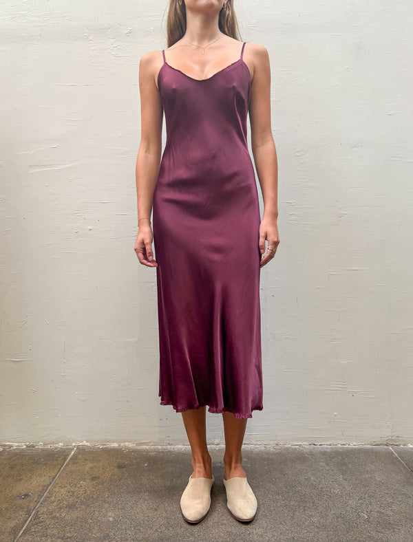 Farrah Slip Dress in Vintage Satin - Fig