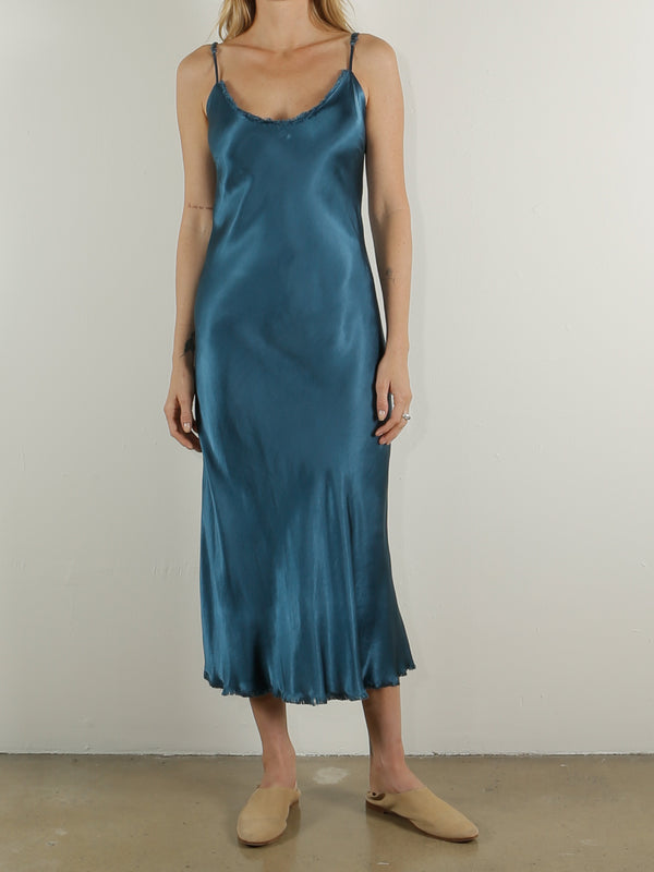 Farrah Slip Dress in Vintage Satin - Peacock