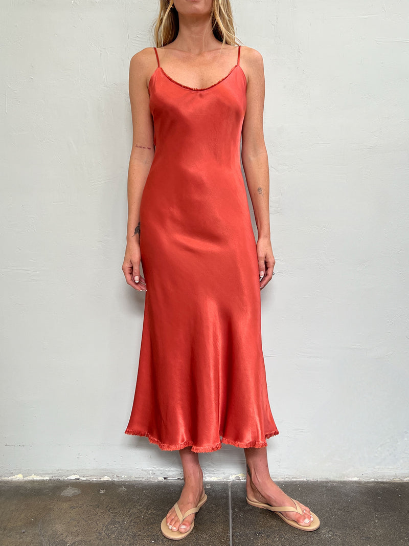 Farrah Slip Dress in Vintage Satin - Tomato