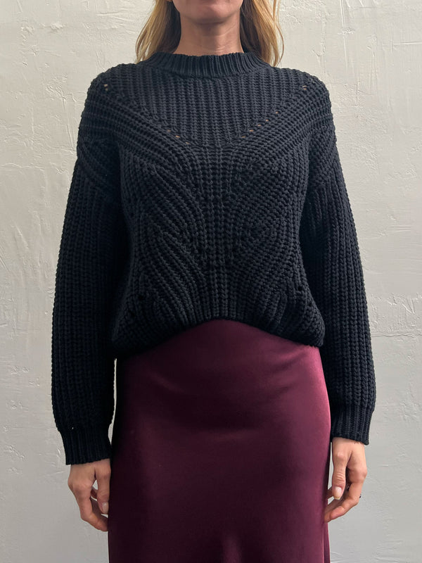 Ersa Crop Cotton Sweater - Black
