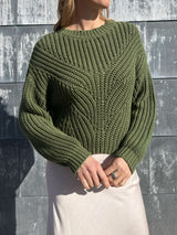 Ersa Crop Cotton Sweater - Lime