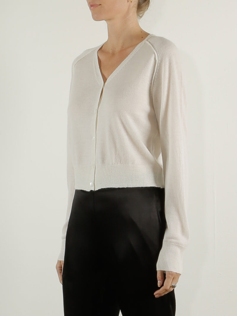 Ella Featherweight Cashmere Cropped Cardigan - Parchment
