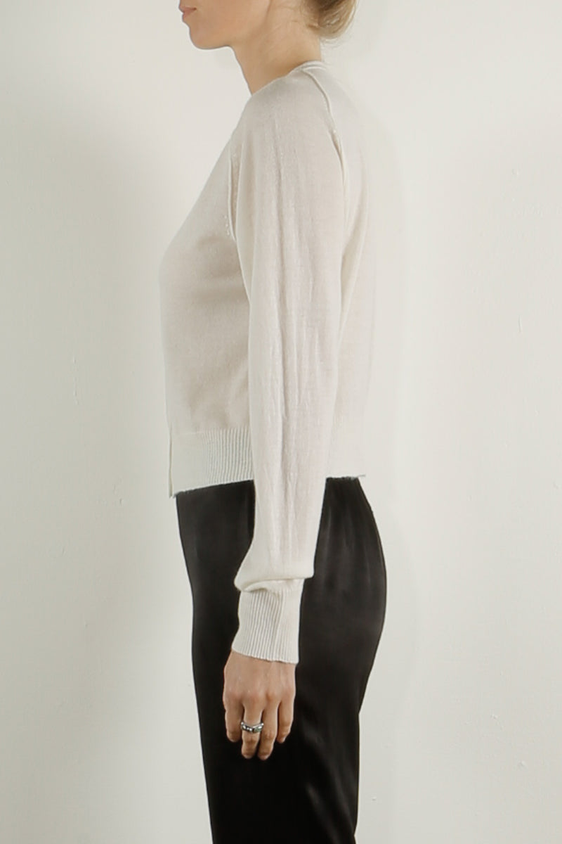 Ella Featherweight Cashmere Cropped Cardigan - Parchment