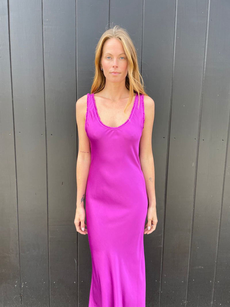 Madelyn Dress in Vintage Satin - Magenta