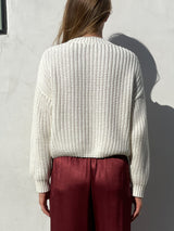 Ersa Crop Cotton Sweater - Cream