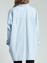 R13 Drop Neck Oxford Shirt - Pinstripe Blue/White