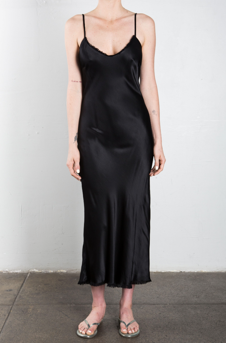 Farrah Slip Dress in Vintage Satin - Black