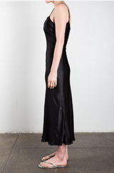 Farrah Slip Dress in Vintage Satin - Black