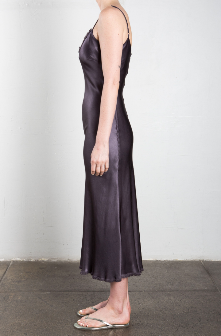 Farrah Slip Dress in Vintage Satin - Graphite