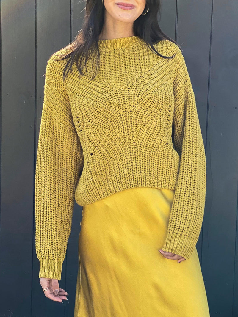 Ersa Crop Cotton Sweater - Canary