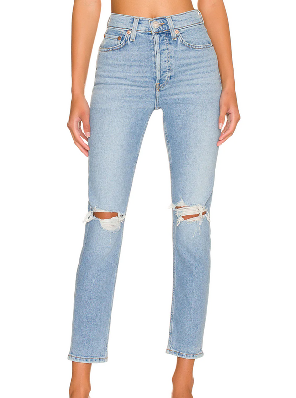 RE/DONE 90s High Rise Ankle Crop - Destroyed Sand Blue