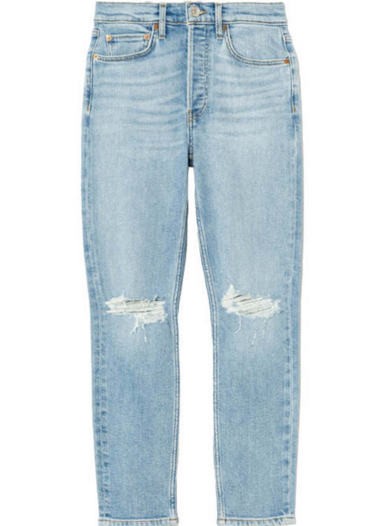 RE/DONE 90s High Rise Ankle Crop - Destroyed Sand Blue
