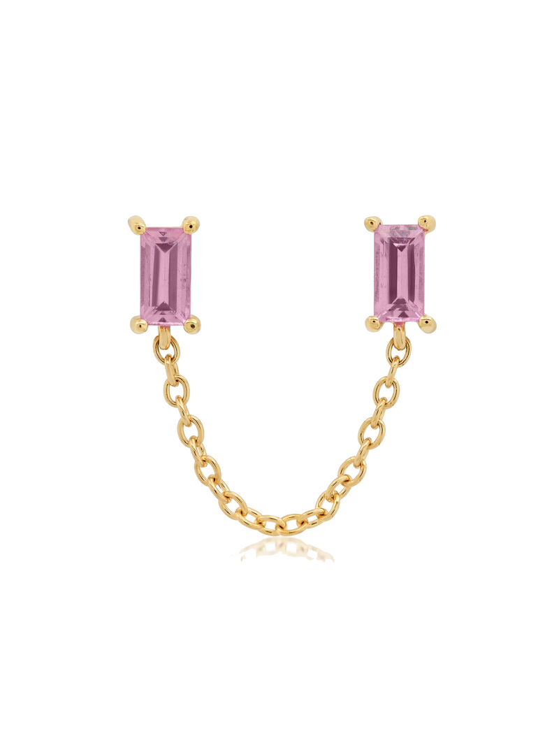 Eriness Pink Sapphire Baguette Chain Stud