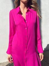 Dria Leon Stella Silk Georgette Shirt Dress - Hot Pink