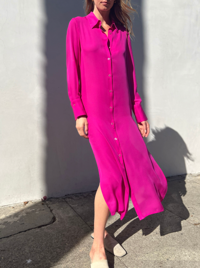 Dria Leon Stella Silk Georgette Shirt Dress - Hot Pink