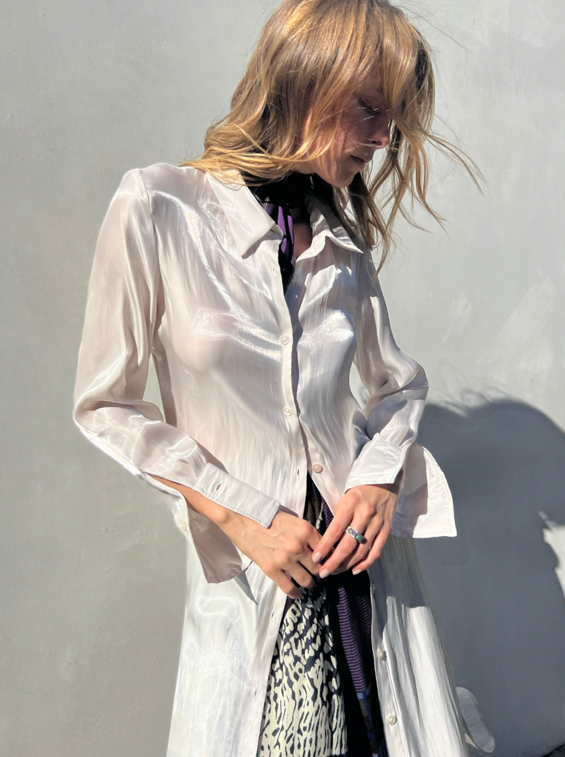 Dria Leon Stella Lurex Shirt Dress - Silver